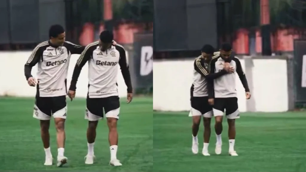 Anthony Valencia aparece ao lado de Samuel Lino em treino do Flamengo
