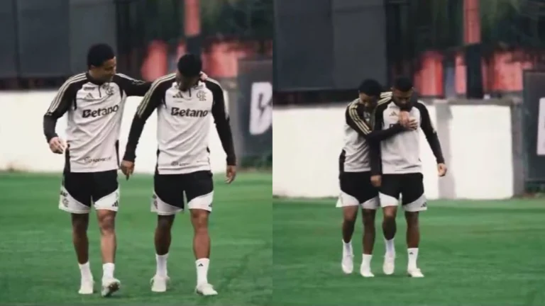 Anthony Valencia aparece ao lado de Samuel Lino em treino do Flamengo