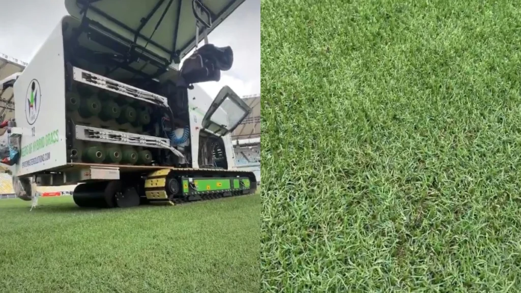 Maracanã aplica fibra sintética no gramado antes de jogo da NFL